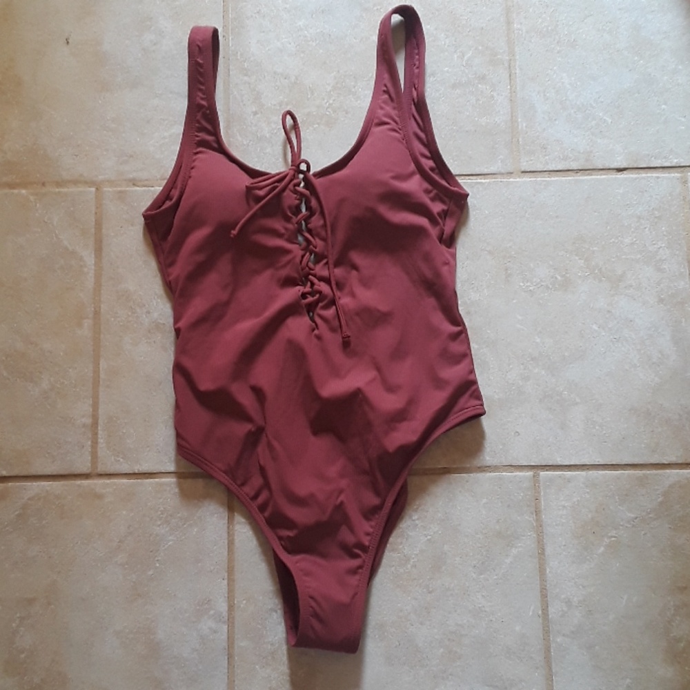 Rose colored, textured bathing suit